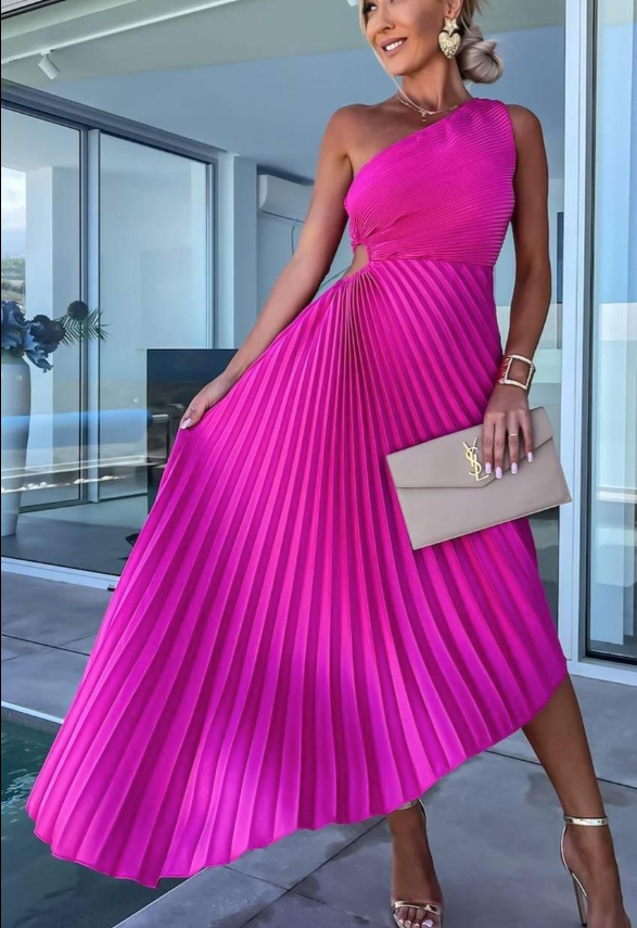 Halley | Chic Women's One Shoulder Midi Dress