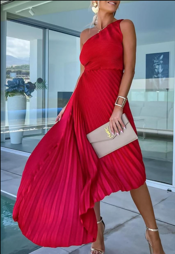 Halley | Chic Women's One Shoulder Midi Dress