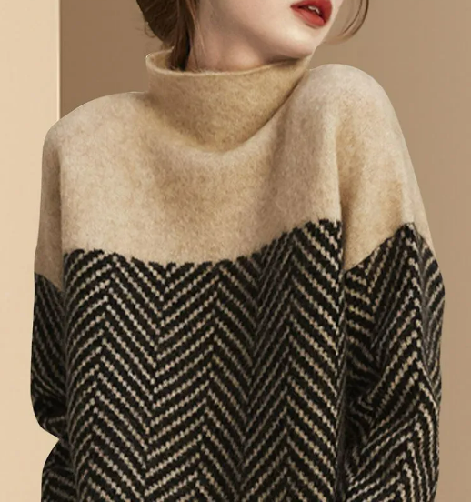 Cuddly sweater with turtleneck and knitting design for women-2
