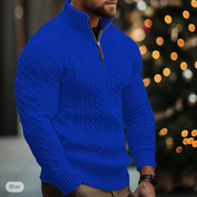 Men's Cable Knit Sweater - Half Zip - High Collar - Warm & Comfortable Fit-2