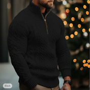 Men's Cable Knit Sweater - Half Zip - High Collar - Warm & Comfortable Fit-3