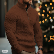 Men's Cable Knit Sweater - Half Zip - High Collar - Warm & Comfortable Fit-4