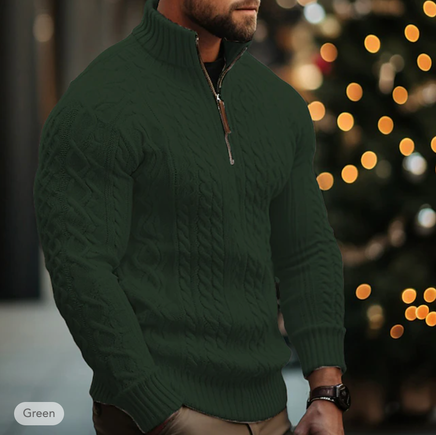 Men's Cable Knit Sweater - Half Zip - High Collar - Warm & Comfortable Fit-5