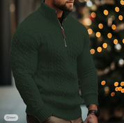 Men's Cable Knit Sweater - Half Zip - High Collar - Warm & Comfortable Fit-5