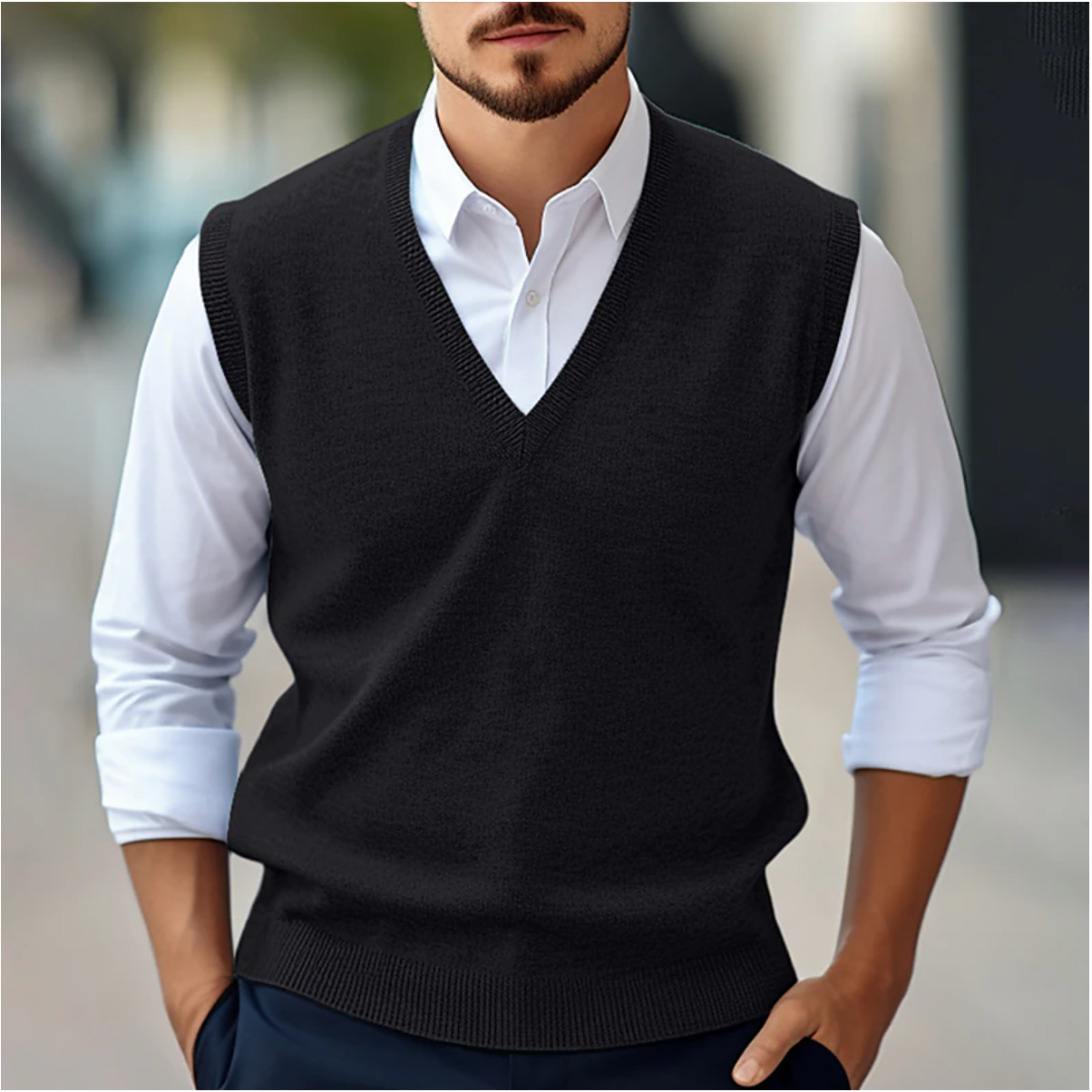 Men’s Sleeveless V-Neck Sweater – Fine Knit – Classic Fit – Ribbed Trim – Smart Layering-5