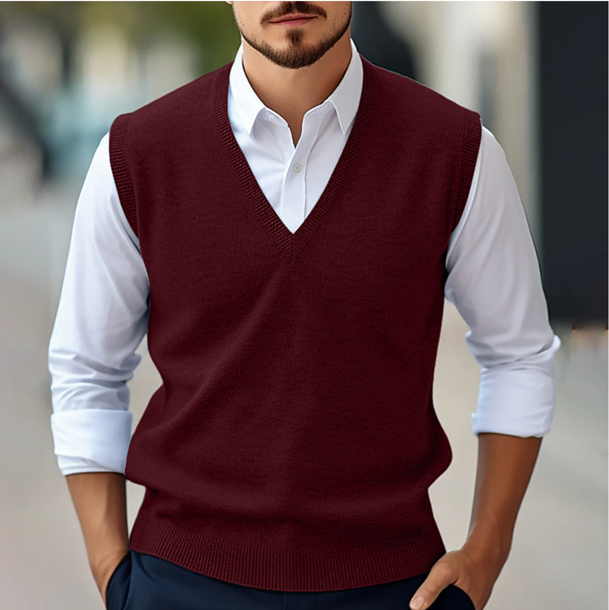Sleeveless V-Neck Sweater | Lightweight Knitwear | Stretch Fit-3