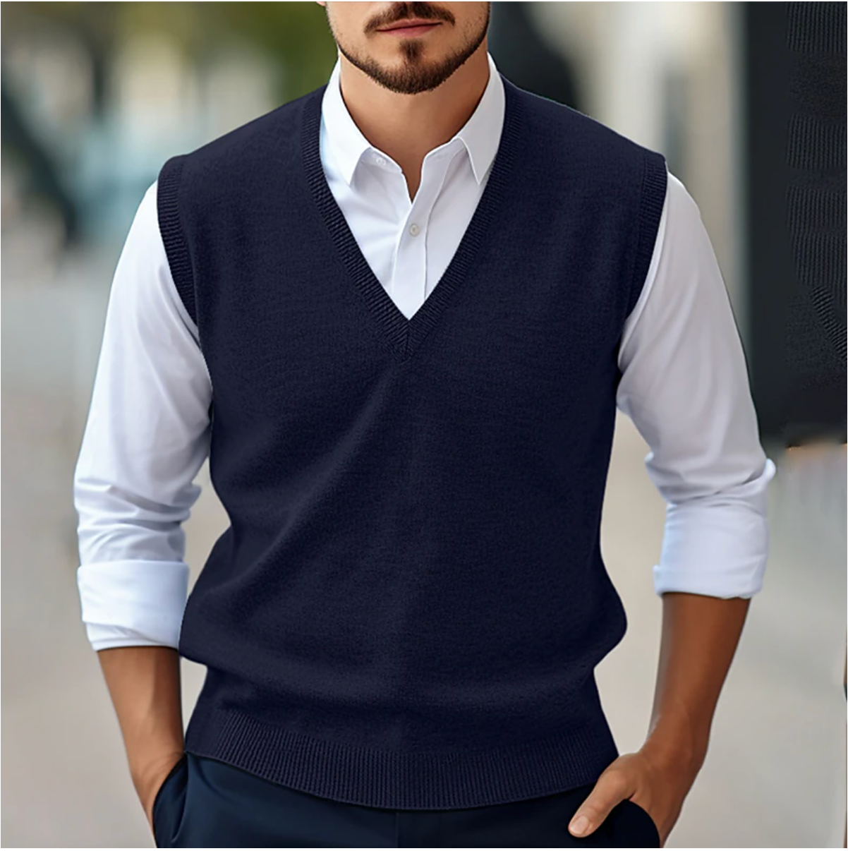 Men’s Sleeveless V-Neck Sweater – Fine Knit – Classic Fit – Ribbed Trim – Smart Layering-2