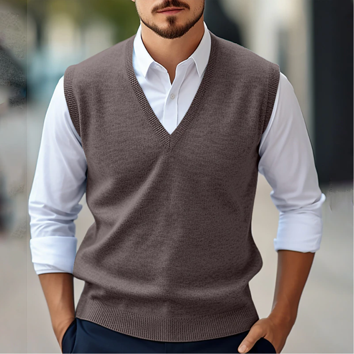 Sleeveless V-Neck Sweater | Lightweight Knitwear | Stretch Fit-4