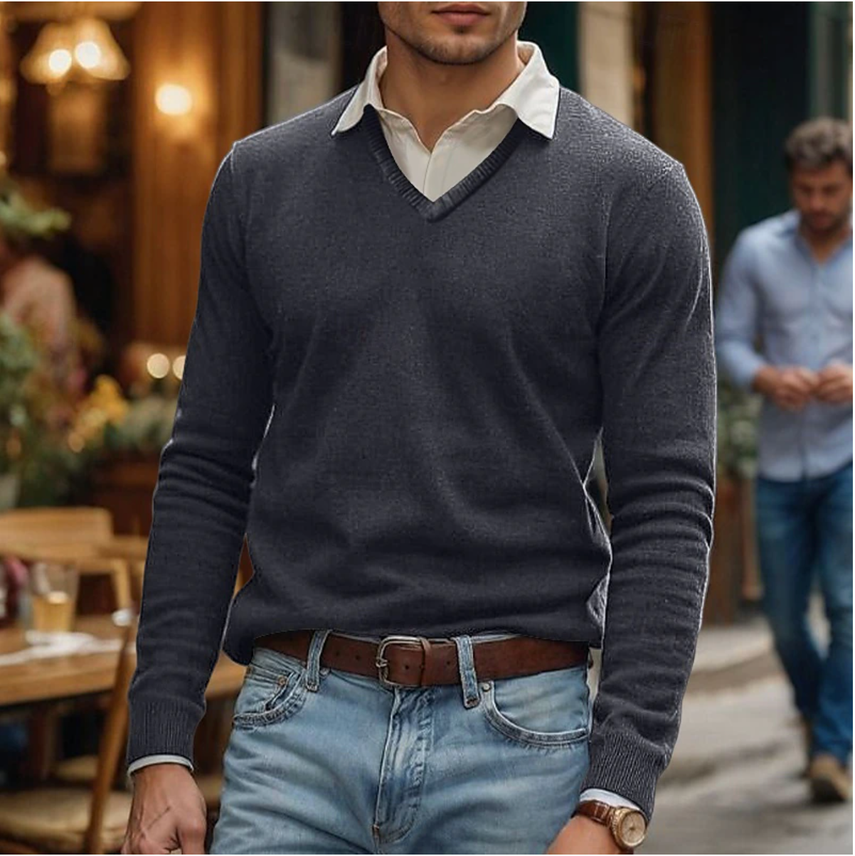 Rik | V-Neck Sweater in Soft Cotton Blend-5