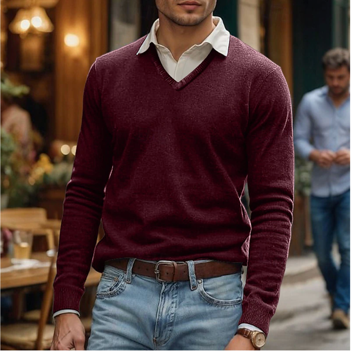 Rik | V-Neck Sweater in Soft Cotton Blend-3