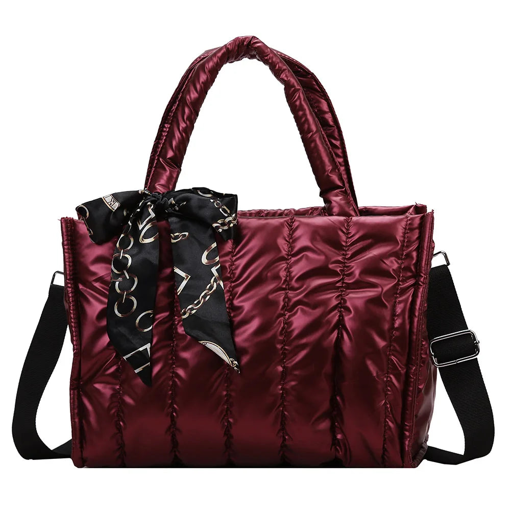 Elena | Quilted Nylon Crossbody Handbag with Silk Scarf Accent