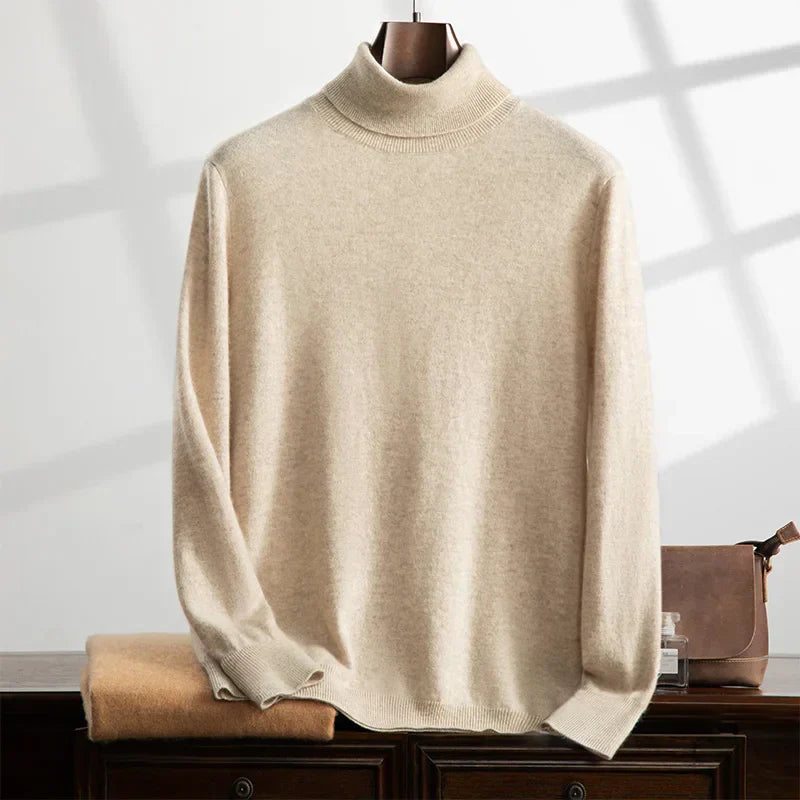 Men’s Turtleneck Sweater – Cashmere – Relaxed Fit – Ribbed Knit – Full Length-4