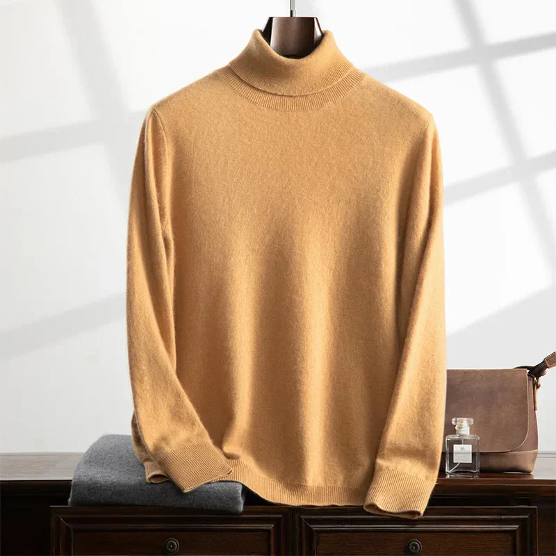 Men’s Turtleneck Sweater – Cashmere – Relaxed Fit – Ribbed Knit – Full Length-5