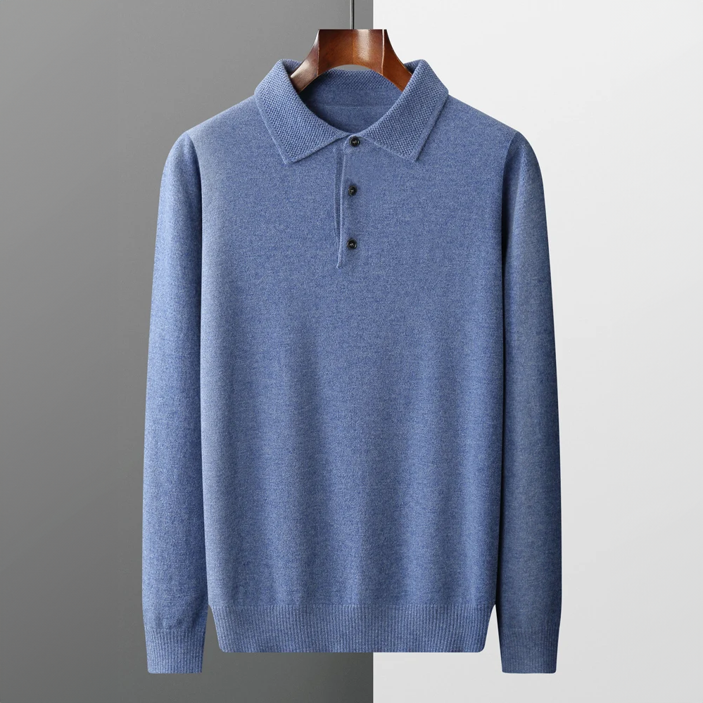 Men’s Polo Sweater – Merino Wool – Standard Fit – Button Placket – Ribbed Trim-4
