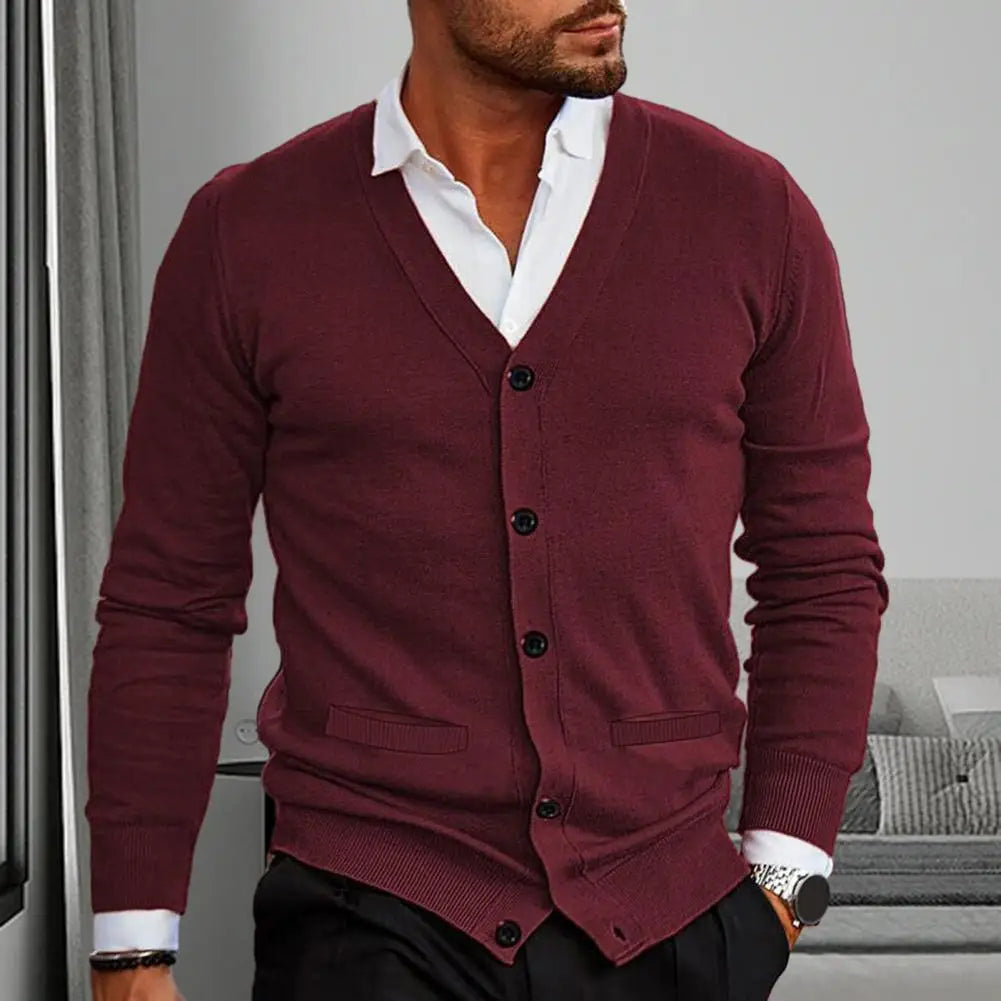 Men’s Knitted Cardigan - V-Neck Button-Up - Tailored Fit with Ribbed Cuffs & Hem-2