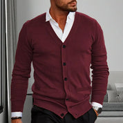 Men’s Knitted Cardigan - V-Neck Button-Up - Tailored Fit with Ribbed Cuffs & Hem-2