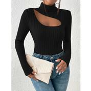 Ladies ribbed turtleneck sweater | Hollow chest-2