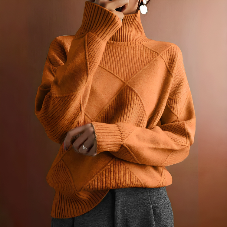 Sweater with turtleneck in modern geometric design for women-3