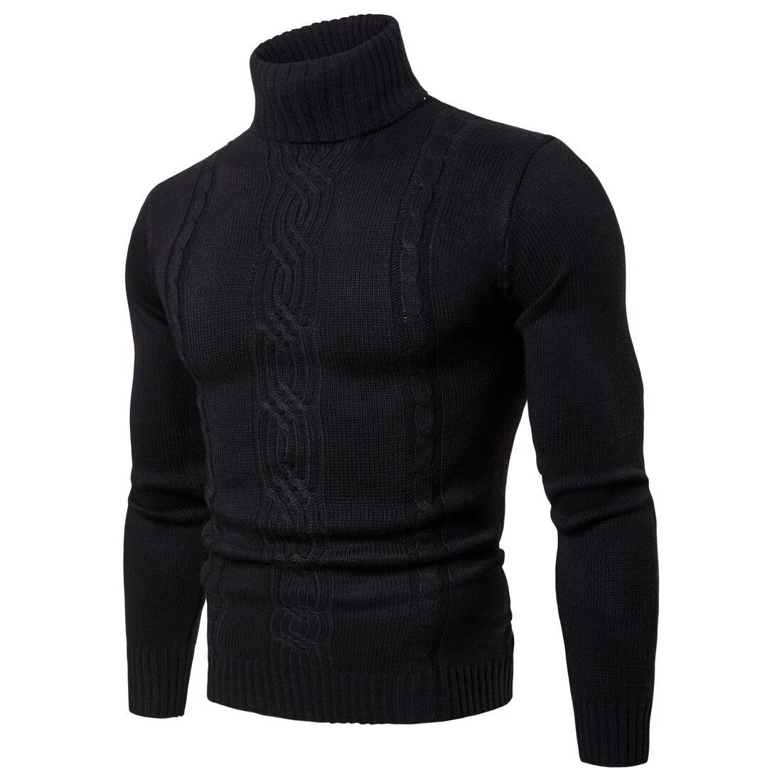 Men's Turtleneck Sweater - Cable Knit - Warm & Textured - Ribbed Cuffs & Hem-2
