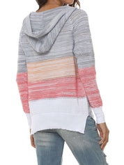 Sweater with a hood and V-neck in harmonious colors-3