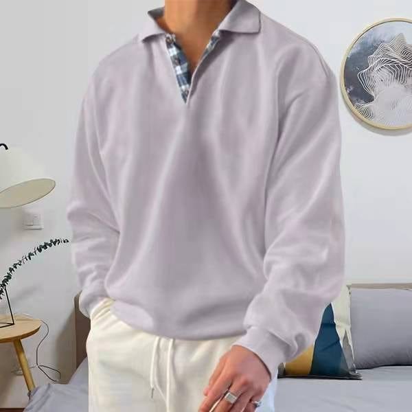 Men's Long-Sleeve Polo Shirt - Classic Collar - Button Placket - Relaxed Fit Casual Wear-6
