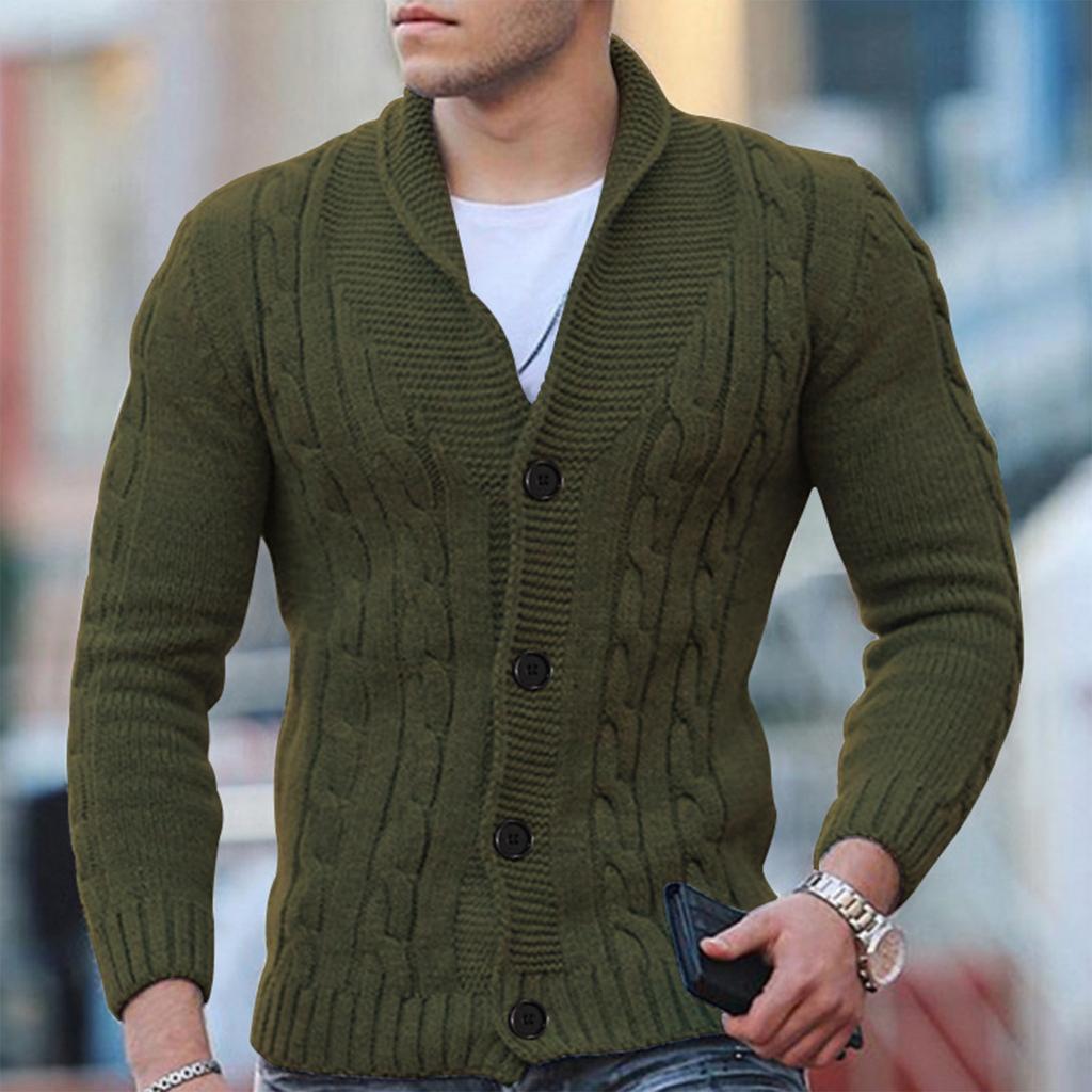 Men’s Cable Knit Cardigan - Wool Blend - Shawl Collar - Button Down - Ribbed Cuffs-5