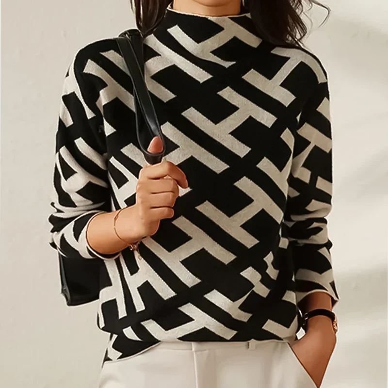 Knitting sweaters with stylish details and fashionable two-color design for women-2