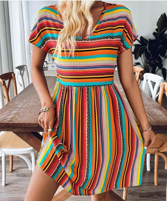 Josie | Chic & Flowy Striped Boho Mini Dress