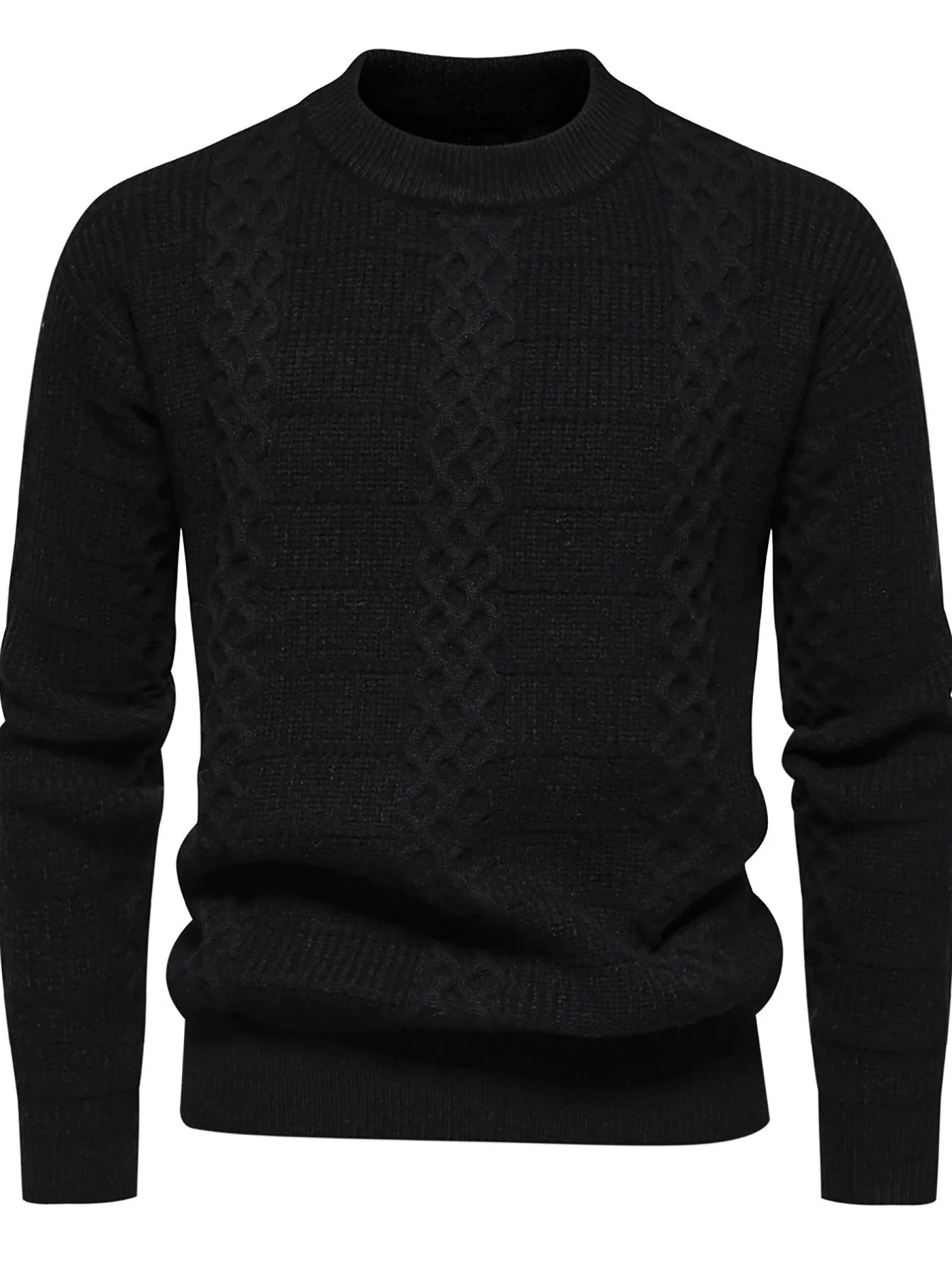 Men’s Cable-Knit Sweater - Warm Wool Blend - Regular Fit - Crew Neck Casual Wear-4
