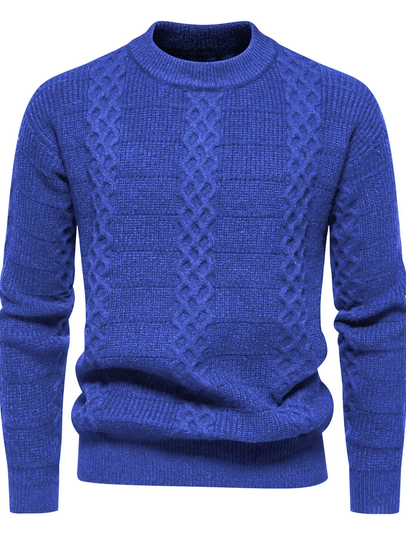 Men’s Cable-Knit Sweater - Warm Wool Blend - Regular Fit - Crew Neck Casual Wear-2