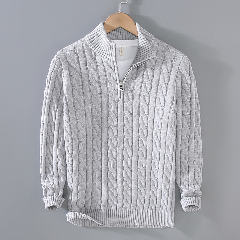 Men’s Cable Knit Sweater - Quarter Zip - Ribbed Collar & Cuffs - Warm & Stylish-3