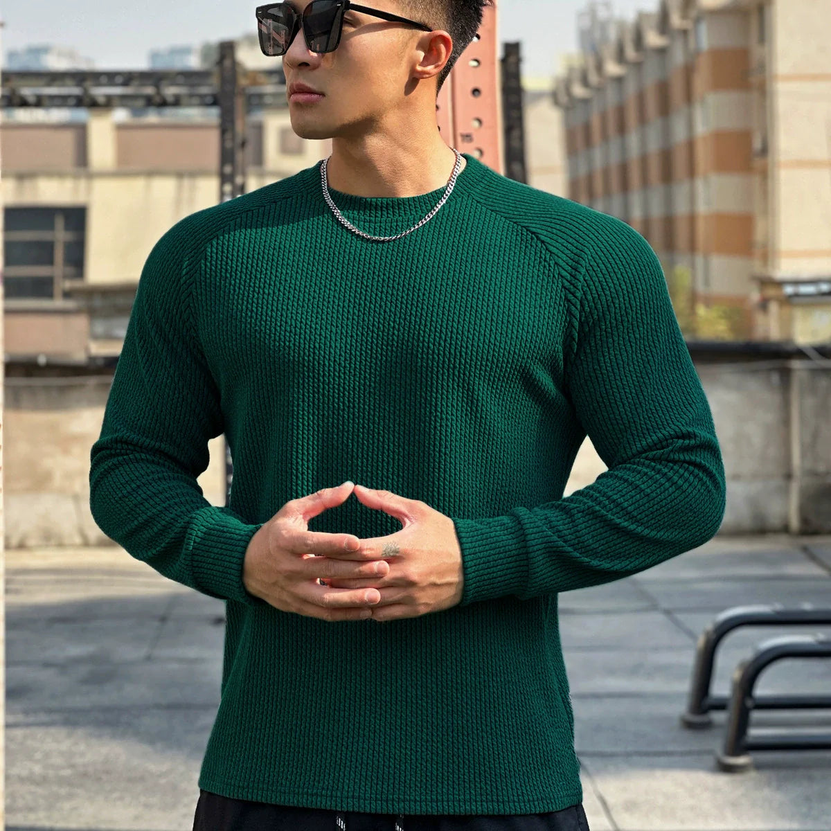 Ribbed knit crewneck sweater for men-2