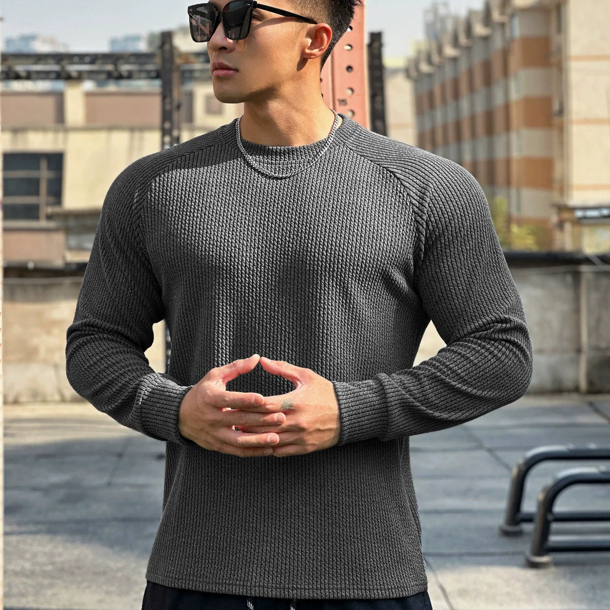 Ribbed knit crewneck sweater for men-3