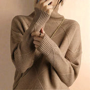 Sweater with turtleneck in modern geometric design for women-5