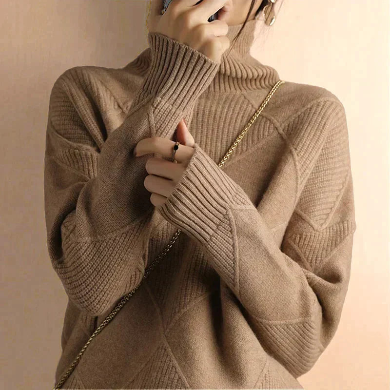 Sweater with turtleneck in modern geometric design for women-5