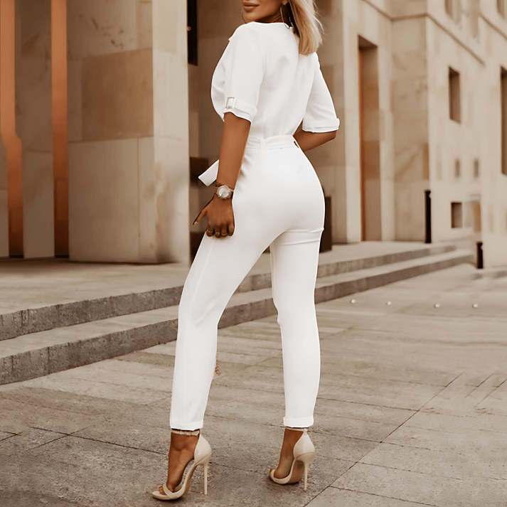White v neck jumpsuit new arrivals