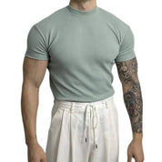 Men’s Fitted Ribbed Knit Top - Short Sleeve - Mock Neck - Breathable Stretch Fabric-6