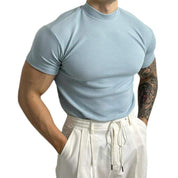 Men’s Fitted Ribbed Knit Top - Short Sleeve - Mock Neck - Breathable Stretch Fabric-3