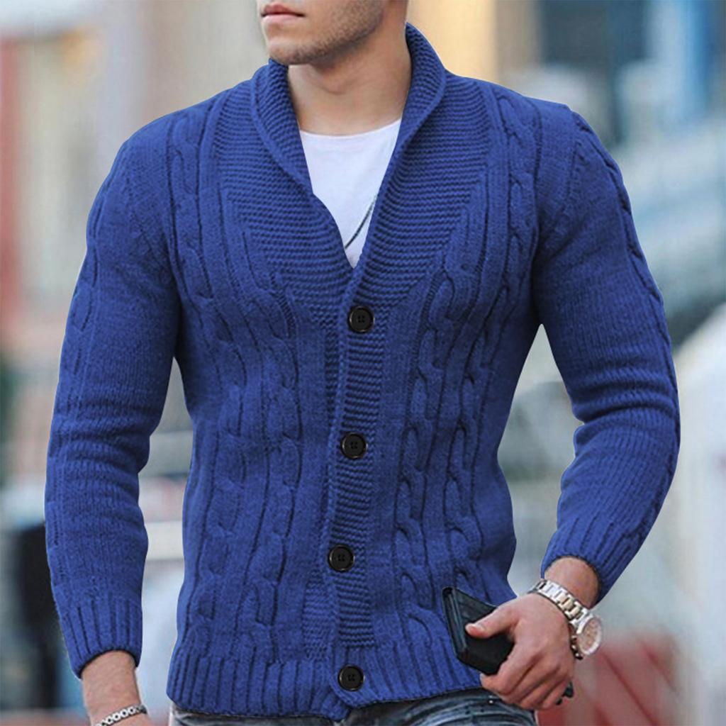 Men’s Cable Knit Cardigan - Wool Blend - Shawl Collar - Button Down - Ribbed Cuffs-2
