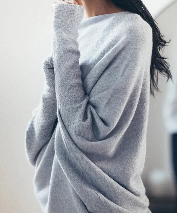 Sweater with asymmetrical draping and loose cut for women-5