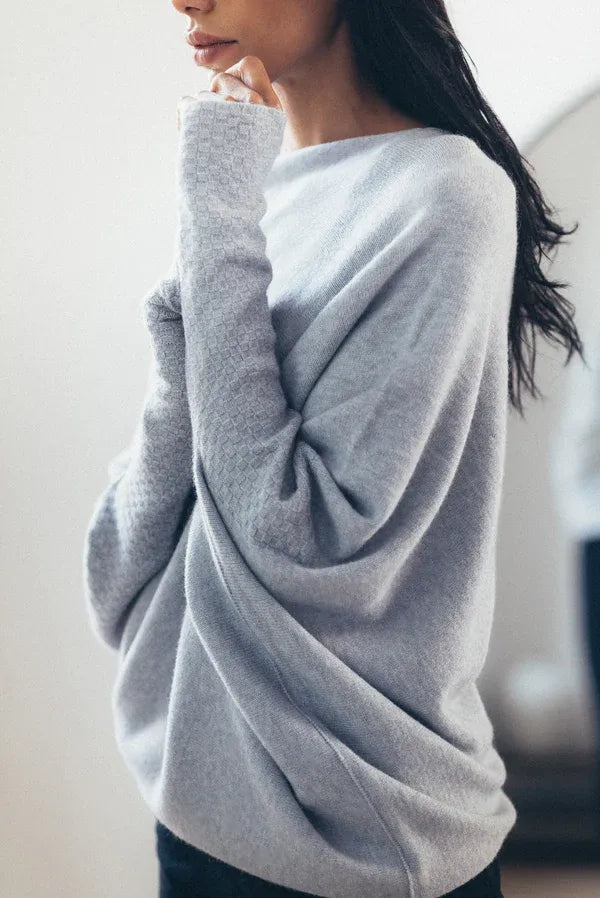 Sweater with asymmetrical draping and loose cut for women-5