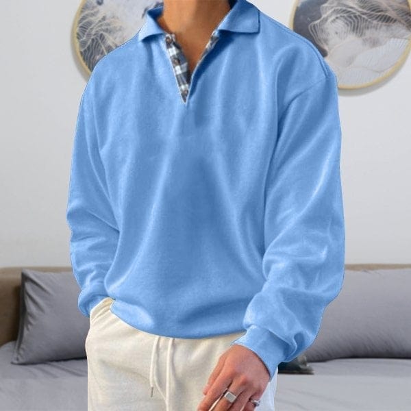 Men's Long-Sleeve Polo Shirt - Classic Collar - Button Placket - Relaxed Fit Casual Wear-1