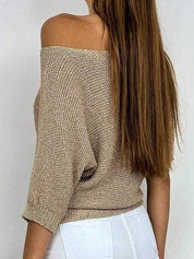 Sweater in noble gold with a round neckline for women-5
