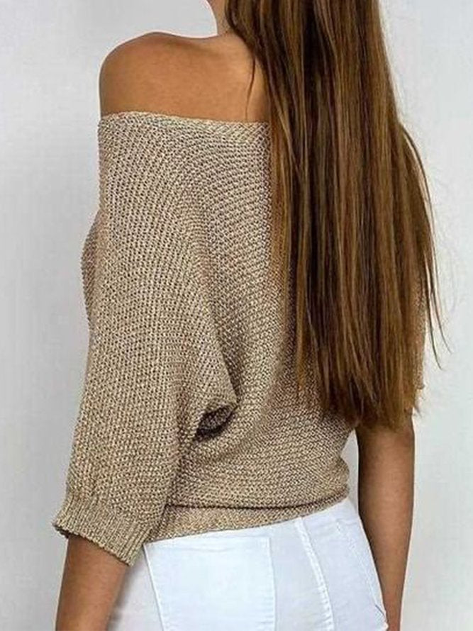 Sweater in noble gold with a round neckline for women-5