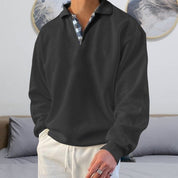 Men's Long-Sleeve Polo Shirt - Classic Collar - Button Placket - Relaxed Fit Casual Wear-3