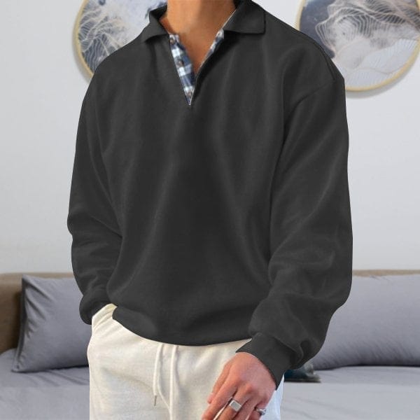 Men's Long-Sleeve Polo Shirt - Classic Collar - Button Placket - Relaxed Fit Casual Wear-3