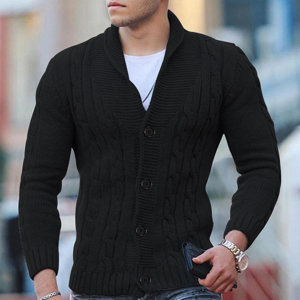 Men’s Cable Knit Cardigan - Wool Blend - Shawl Collar - Button Down - Ribbed Cuffs-3
