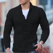 Men’s Cable Knit Cardigan - Wool Blend - Shawl Collar - Button Down - Ribbed Cuffs-3