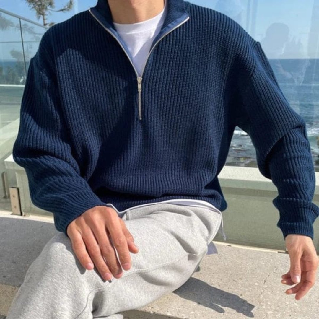 Men’s Half Zip Sweater – Wool Blend – Ribbed Texture – Relaxed Fit – Casual Layer-6