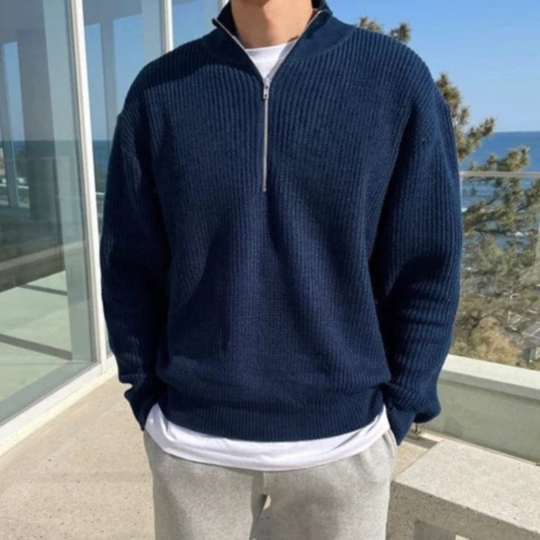 Men’s Half Zip Sweater – Wool Blend – Ribbed Texture – Relaxed Fit – Casual Layer-3